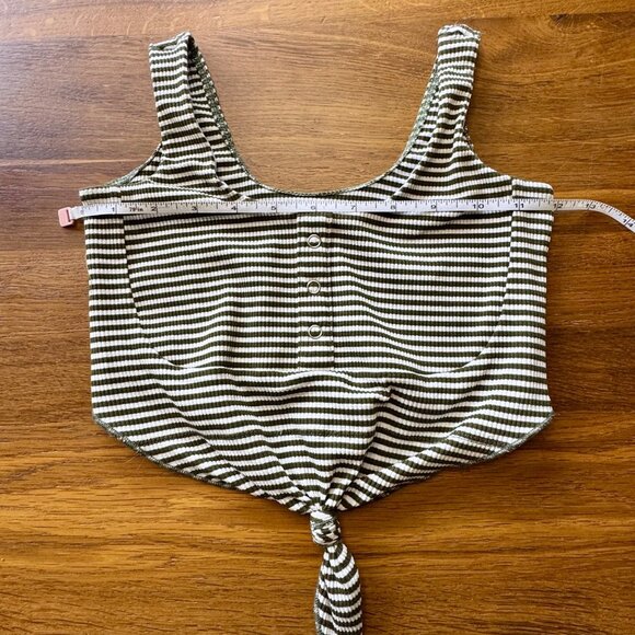 Honeycut Dance Crop Top Womens XS 0-2 Ribbed Knot Striped Olive Green White Tank - Picture 6 of 10